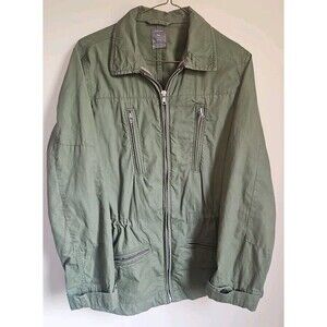 Gap Women M Jacket Green Utility Zipper Army 100% Cotton Drawstring Waistband
